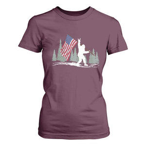 Bigfoot T Shirt For Women Sasquatch American Flag Patriotic TS10 Maroon Print Your Wear