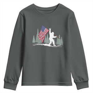 Bigfoot Youth Sweatshirt Sasquatch American Flag Patriotic TS10 Dark Heather Print Your Wear