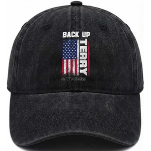 Back It Up Terry Put It In Reverse Washed Cotton Baseball Cap Funny 4th of July Patriotic American Flag TS10 Washed Cap Universal Fit Black Print Your Wear