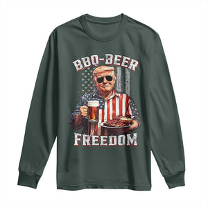 Funny Trump 4th Of July Long Sleeve Shirt Patriotic BBQ Beer Freedom American Flag TS10 Dark Forest Green Print Your Wear