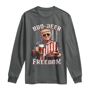 Funny Trump 4th Of July Long Sleeve Shirt Patriotic BBQ Beer Freedom American Flag TS10 Dark Heather Print Your Wear