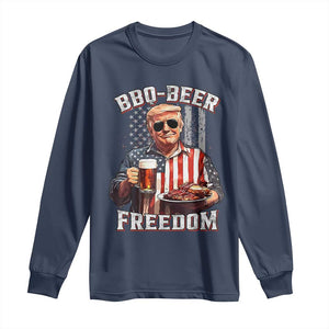 Funny Trump 4th Of July Long Sleeve Shirt Patriotic BBQ Beer Freedom American Flag TS10 Navy Print Your Wear