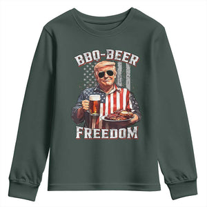 Funny Trump 4th Of July Youth Sweatshirt Patriotic BBQ Beer Freedom American Flag TS10 Dark Forest Green Print Your Wear