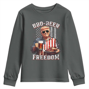 Funny Trump 4th Of July Youth Sweatshirt Patriotic BBQ Beer Freedom American Flag TS10 Dark Heather Print Your Wear
