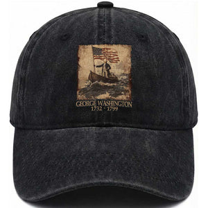 Vintage George Washington Washed Cotton Baseball Cap 4th Of July Patriotic Gift TS10 Washed Cap Universal Fit Black Print Your Wear