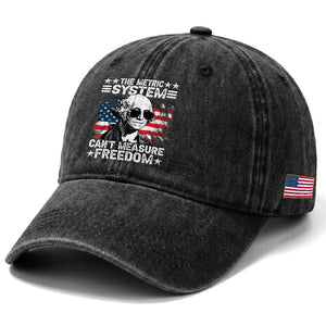 Funny 4th of July The Metric System Can't Measure Freedom Washed Cotton Baseball Cap George Washington American Flag TS10 Print Your Wear