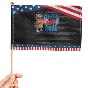 Funny Raccoon 4th of July Patriotic Handheld Flag Red White and Feral TS10 Distressed 8.2" × 5.5" Black Blue Print Your Wear