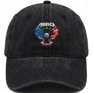 Bald Eagle Merica Washed Cotton Baseball Cap USA American Flag Patriotic 4th of July TS10 Washed Cap Universal Fit Black Print Your Wear