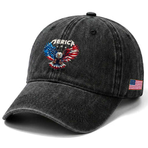 Bald Eagle Merica Washed Cotton Baseball Cap USA American Flag Patriotic 4th of July TS10 Print Your Wear
