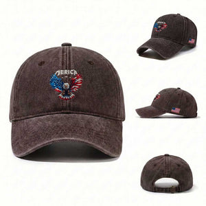 Bald Eagle Merica Washed Cotton Baseball Cap USA American Flag Patriotic 4th of July TS10 Washed Cap Universal Fit Dark Brown Print Your Wear