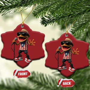 Coqui Puerto Rican Flag Christmas Ornament Taino Boricua Frog Singing TS10 Snow Flake Red Print Your Wear