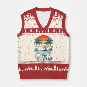 Beach Trip 2025 V-Neck Knit Sweater Vest Summer Vacation Vintage 70's Retro TS10 Beige Red Print Your Wear