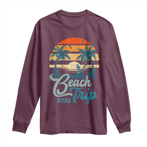 Beach Trip 2025 Long Sleeve Shirt Summer Vacation Vintage 70's Retro TS10 Maroon Print Your Wear