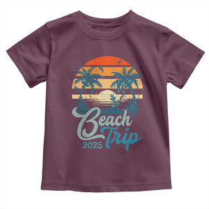 Beach Trip 2025 Toddler T Shirt Summer Vacation Vintage 70's Retro TS10 Maroon Print Your Wear