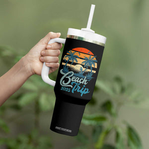 Beach Trip 2025 Tumbler With Handle Summer Vacation Vintage 70's Retro TS10 Print Your Wear