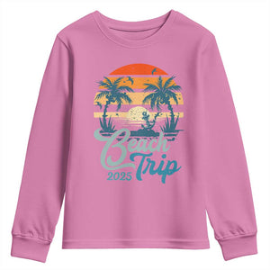 Beach Trip 2025 Youth Sweatshirt Summer Vacation Vintage 70's Retro TS10 Azalea Print Your Wear
