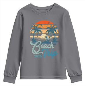 Beach Trip 2025 Youth Sweatshirt Summer Vacation Vintage 70's Retro TS10 Charcoal Print Your Wear