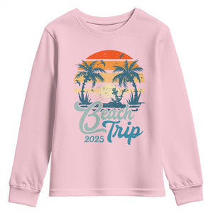 Beach Trip 2025 Youth Sweatshirt Summer Vacation Vintage 70's Retro TS10 Light Pink Print Your Wear