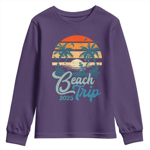 Beach Trip 2025 Youth Sweatshirt Summer Vacation Vintage 70's Retro TS10 Purple Print Your Wear