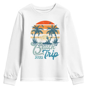 Beach Trip 2025 Youth Sweatshirt Summer Vacation Vintage 70's Retro TS10 White Print Your Wear