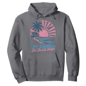 Life Happens The Beach Helps Hoodie Retro Coastal Ocean Therapy Cute Summer Vibes TS10 Charcoal Print Your Wear