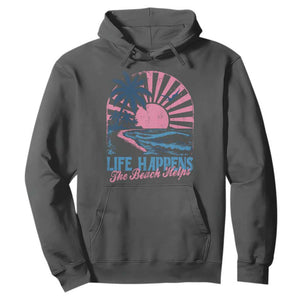 Life Happens The Beach Helps Hoodie Retro Coastal Ocean Therapy Cute Summer Vibes TS10 Dark Heather Print Your Wear