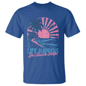 Life Happens The Beach Helps T Shirt Retro Coastal Ocean Therapy Cute Summer Vibes TS10 Royal Blue Print Your Wear