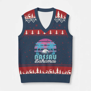 Vintage Nassau V-Neck Knit Sweater Vest Tropical Island Palm Trees Beach Bahamas Vacation TS10 Navy Red Print Your Wear