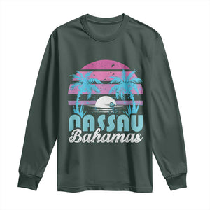 Vintage Nassau Long Sleeve Shirt Tropical Island Palm Trees Beach Bahamas Vacation TS10 Dark Forest Green Print Your Wear