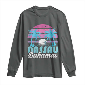 Vintage Nassau Long Sleeve Shirt Tropical Island Palm Trees Beach Bahamas Vacation TS10 Dark Heather Print Your Wear