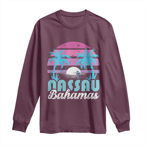 Vintage Nassau Long Sleeve Shirt Tropical Island Palm Trees Beach Bahamas Vacation TS10 Maroon Print Your Wear