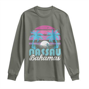Vintage Nassau Long Sleeve Shirt Tropical Island Palm Trees Beach Bahamas Vacation TS10 Military Green Print Your Wear