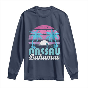 Vintage Nassau Long Sleeve Shirt Tropical Island Palm Trees Beach Bahamas Vacation TS10 Navy Print Your Wear