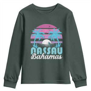 Vintage Nassau Youth Sweatshirt Tropical Island Palm Trees Beach Bahamas Vacation TS10 Dark Forest Green Print Your Wear
