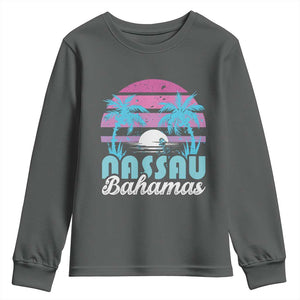 Vintage Nassau Youth Sweatshirt Tropical Island Palm Trees Beach Bahamas Vacation TS10 Dark Heather Print Your Wear