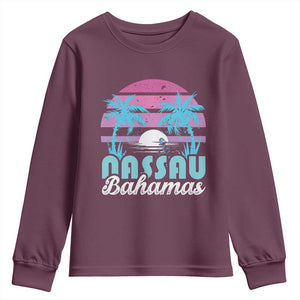 Vintage Nassau Youth Sweatshirt Tropical Island Palm Trees Beach Bahamas Vacation TS10 Maroon Print Your Wear