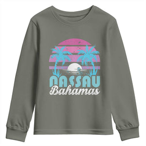 Vintage Nassau Youth Sweatshirt Tropical Island Palm Trees Beach Bahamas Vacation TS10 Military Green Print Your Wear