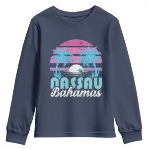 Vintage Nassau Youth Sweatshirt Tropical Island Palm Trees Beach Bahamas Vacation TS10 Navy Print Your Wear