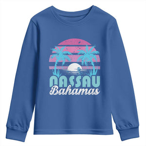 Vintage Nassau Youth Sweatshirt Tropical Island Palm Trees Beach Bahamas Vacation TS10 Royal Blue Print Your Wear