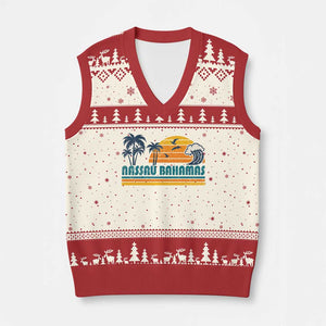 Vintage Nassau V-Neck Knit Sweater Vest Bahamas Vacation Beach Summer Retro Sunset TS10 Beige Red Print Your Wear