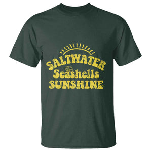 Saltwater Seashells Sunshine T Shirt Beach Summer Vacation Vintage 70's Retro TS10 Dark Forest Green Print Your Wear