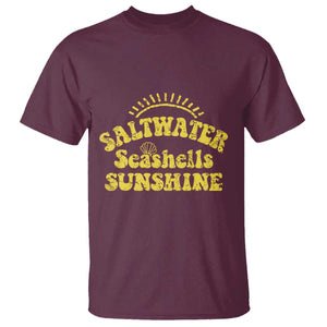 Saltwater Seashells Sunshine T Shirt Beach Summer Vacation Vintage 70's Retro TS10 Maroon Print Your Wear