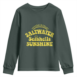 Saltwater Seashells Sunshine Youth Sweatshirt Beach Summer Vacation Vintage 70's Retro TS10 Dark Forest Green Print Your Wear