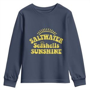 Saltwater Seashells Sunshine Youth Sweatshirt Beach Summer Vacation Vintage 70's Retro TS10 Navy Print Your Wear