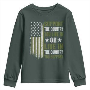 Social Justice Youth Sweatshirt Support The Country You Live In American Flag TS10 Dark Forest Green Print Your Wear