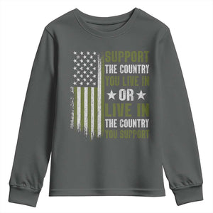 Social Justice Youth Sweatshirt Support The Country You Live In American Flag TS10 Dark Heather Print Your Wear