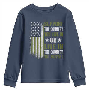 Social Justice Youth Sweatshirt Support The Country You Live In American Flag TS10 Navy Print Your Wear
