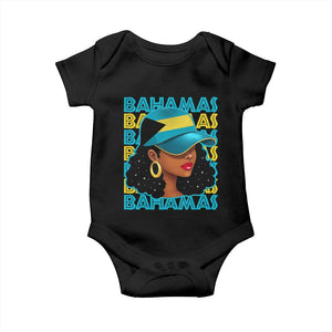 Bahamian Girl Baby Onesie Melanin Afro Messy Bun Black Woman Bahamas Flag TS10 Black Print Your Wear