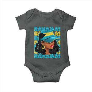 Bahamian Girl Baby Onesie Melanin Afro Messy Bun Black Woman Bahamas Flag TS10 Dark Heather Print Your Wear
