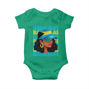 Bahamian Girl Baby Onesie Melanin Afro Messy Bun Black Woman Bahamas Flag TS10 Irish Green Print Your Wear